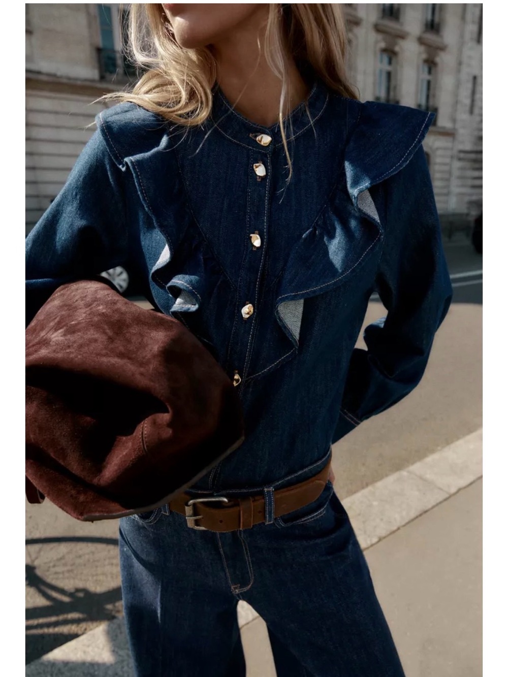 NWOT Zara Denim Ruffle shirt